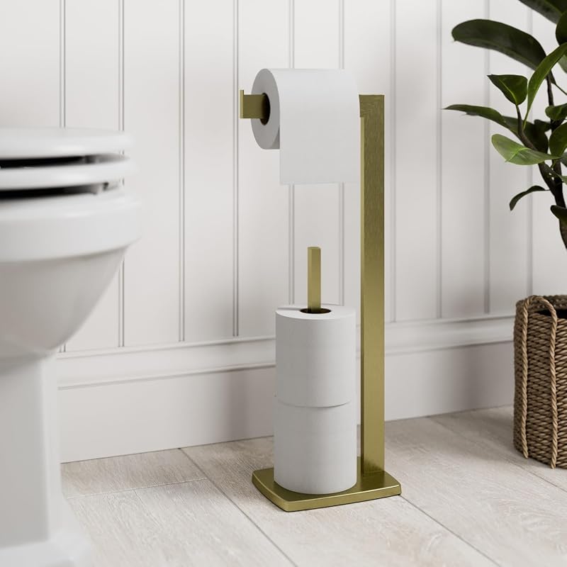 Architeckt Brushed Brass Freestanding Toilet Roll Holder