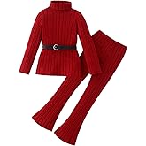 Fdqin Toddler Girls Clothing Set 2 Pcs Ribbed Knit Sweatshirt and Flare Pants Kids Fall Winter Outfit Size 3-12Years