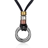 BIYONGDE Vintage Circle Charms Pendant Necklace, Adjustable Black Leather, Men Women, Tribal Ethnic Folk