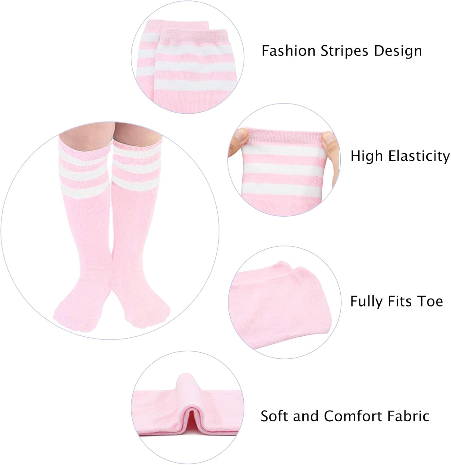 Kids Socks Knee High Uniform Sports Soccer Socks Stripes Tube Socks for Child Boys Girls (One Size, 1 Pack Pink & White): Clothing