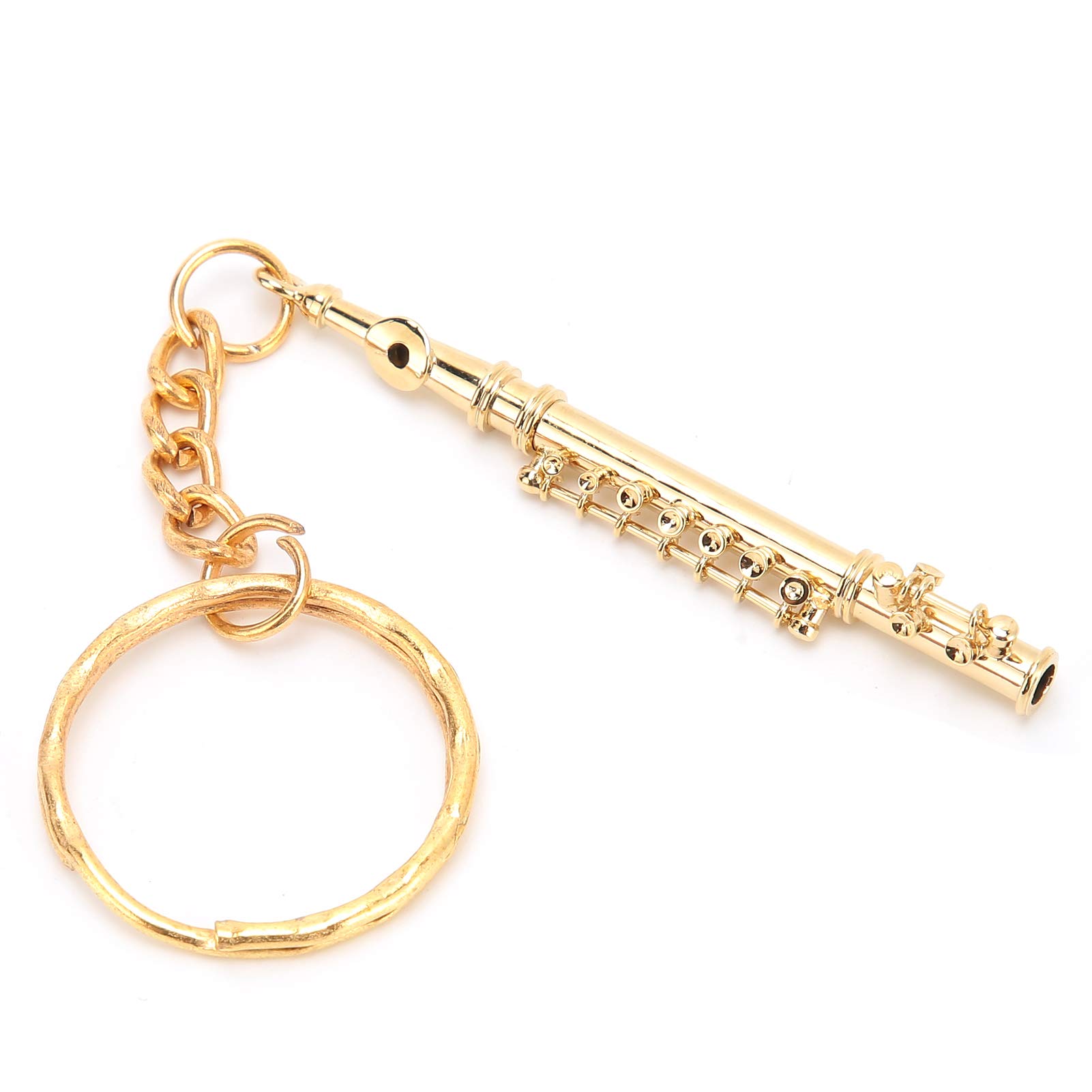 Flute Design Keychain Musical Instrument Ornament Golden for Art Craft Key Ring Phone Charm Bag Decor