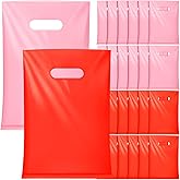 Kolldenn 100 Pieces Valentine's Day Gift Bags Bulk Red and Pink Plastic Gift Bags with Handle Goodie Candy Bags Holiday Treat Bags for Valentine's Day Party Favor Supplies (6.3 x 9.8 Inch)