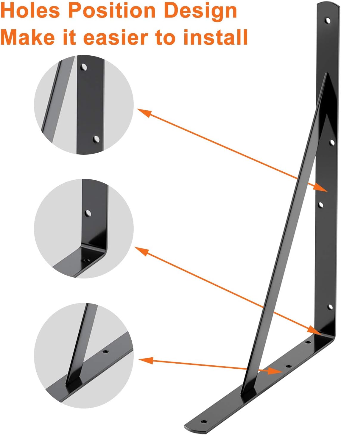 LuckIn Shelf Bracket 14 Inch for Floating Shelf, Heavy Duty Wall Mount L Bracket, 90 Degree Triangle Corner Bracket with Gusset (8 Pack,Black): Home Improvement