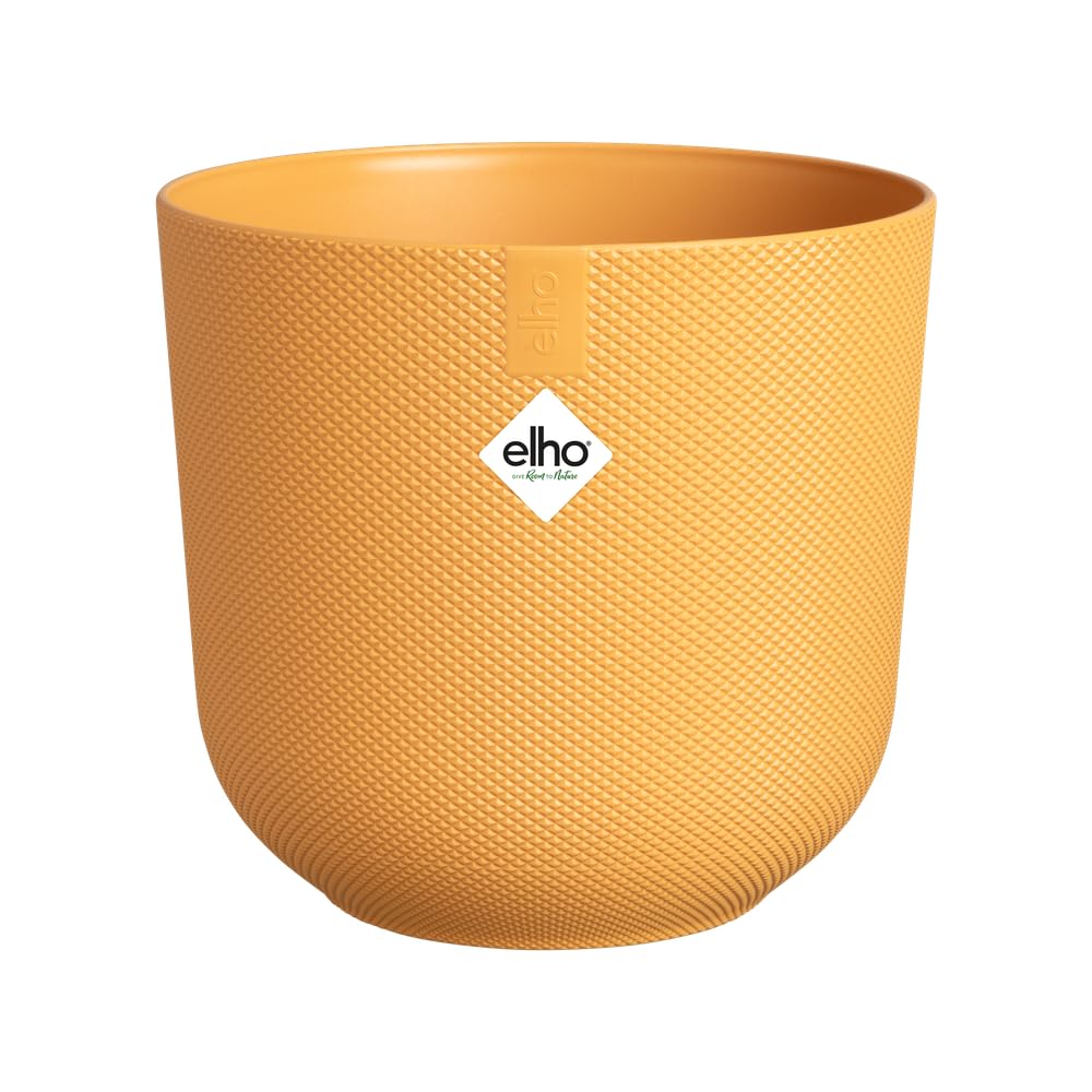 elho Jazz Round 19cm Flower Pot - Indoor Plant Pot - 100% Recycled Plastic - Unique Structure - Yellow/Amber Yellow