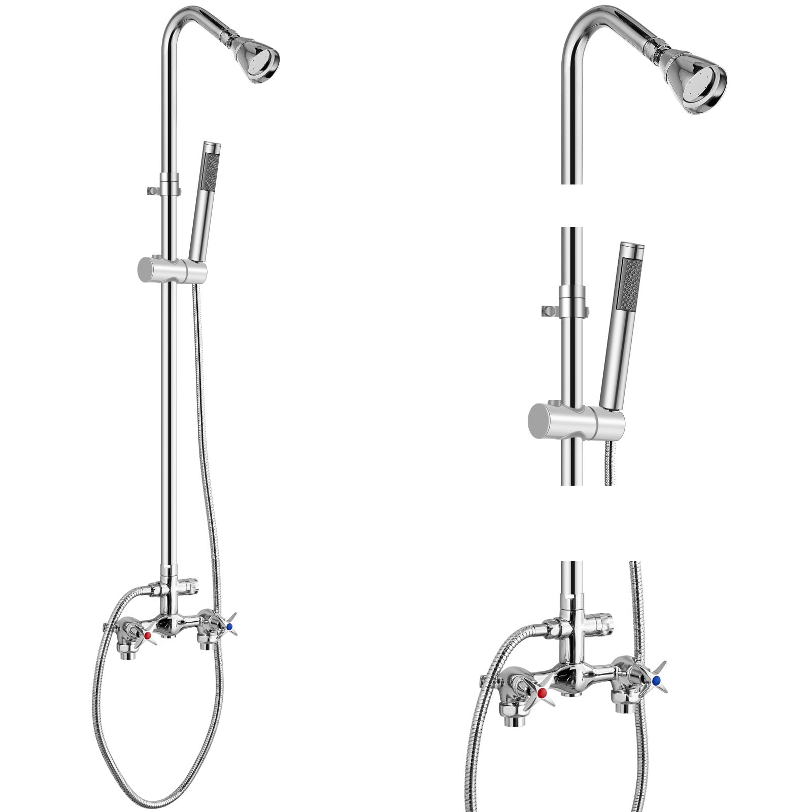 Photo 1 of Aolemi Wall Mount Outdoor Shower Kit,Outdoor Shower Fixtures Faucet System with Handheld Spray,Double Handle 6 Inch Center Exposed Shower with Shower Head Polish Chrome