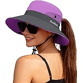 ZOORON Women's Ponytail Safari Sun Hat,Wide Brim UV Protection Outdoor Bucket Hat,Foldable Beach Summer Fishing Hat