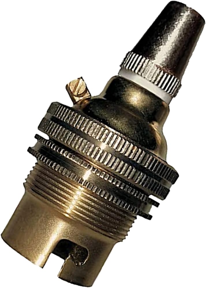 1 Pack Traditional Earthed Solid Brass Lampholder with Shade Retaining Ring and Metal Cord Grip | Raw Brass - no lacquer| B22|B22D | Bayonet Cap