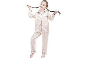DF-deals Girls Boys Kids Silk Satin Pajamas Set Button-Down Clothes Long Sleeve Loungewear Sleepwear PJS