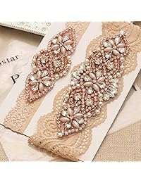 Juego de liga de novia elástica con diamantes de imitación para boda