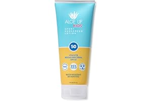 Aloe Up Kids Sport Sunscreen Lotion SPF 50 - Broad Spectrum Sheer Face and Body Sunscreen Protector for Sensitive Skin - With Aloe Vera Gel - Dries Fast - Reef Safe - Fragrance-Free - 6 Oz