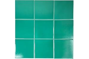 DYARI Set of 9 Ceramic Tiles 4"x4" Solid Color Versatile and Long-Lasting Wall and Floor Decor Backsplash Kitchen Bathroom (Teal Green)