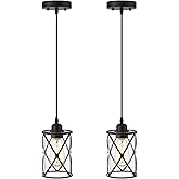Osimir Glass Pendant Lights Kitchen Island 2 Pack, Black Mini Pendant Light with Clear Glass, Farmhouse Industrial Cage Hangi