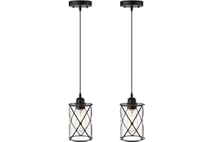 Osimir Glass Pendant Lights Kitchen Island 2 Pack, Black Mini Pendant Light with Clear Glass, Farmhouse Industrial Cage Hanging Lighting for Kitchen Sink Dining Room Bathroom, CH9176-1-2PK