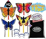 HQ Kites 20" Single Line Butterfly Kites Complete Gift Set Bundle with Exclusive "Matty's Toy Stop" Storage Bag - 4 Pack