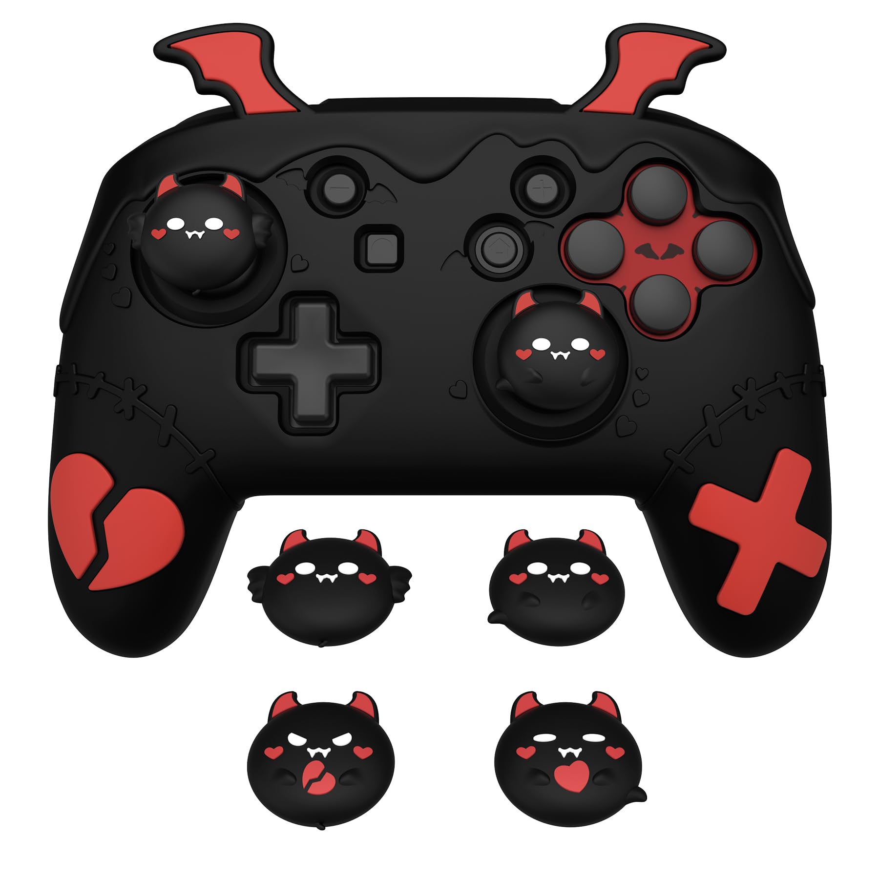 PlayVital Gothic Imp Series Cute Silicone Case for Nintendo Switch Pro Controller with 4 Thumb Grip & 2 Sticker, Non-Slip Anti-Scratch Protective Silicone Skin Cover - Black