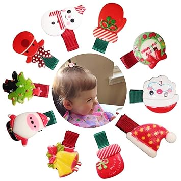 10 Pieces Christmas Hair Clips Cute Assorted Types Baby Hair
