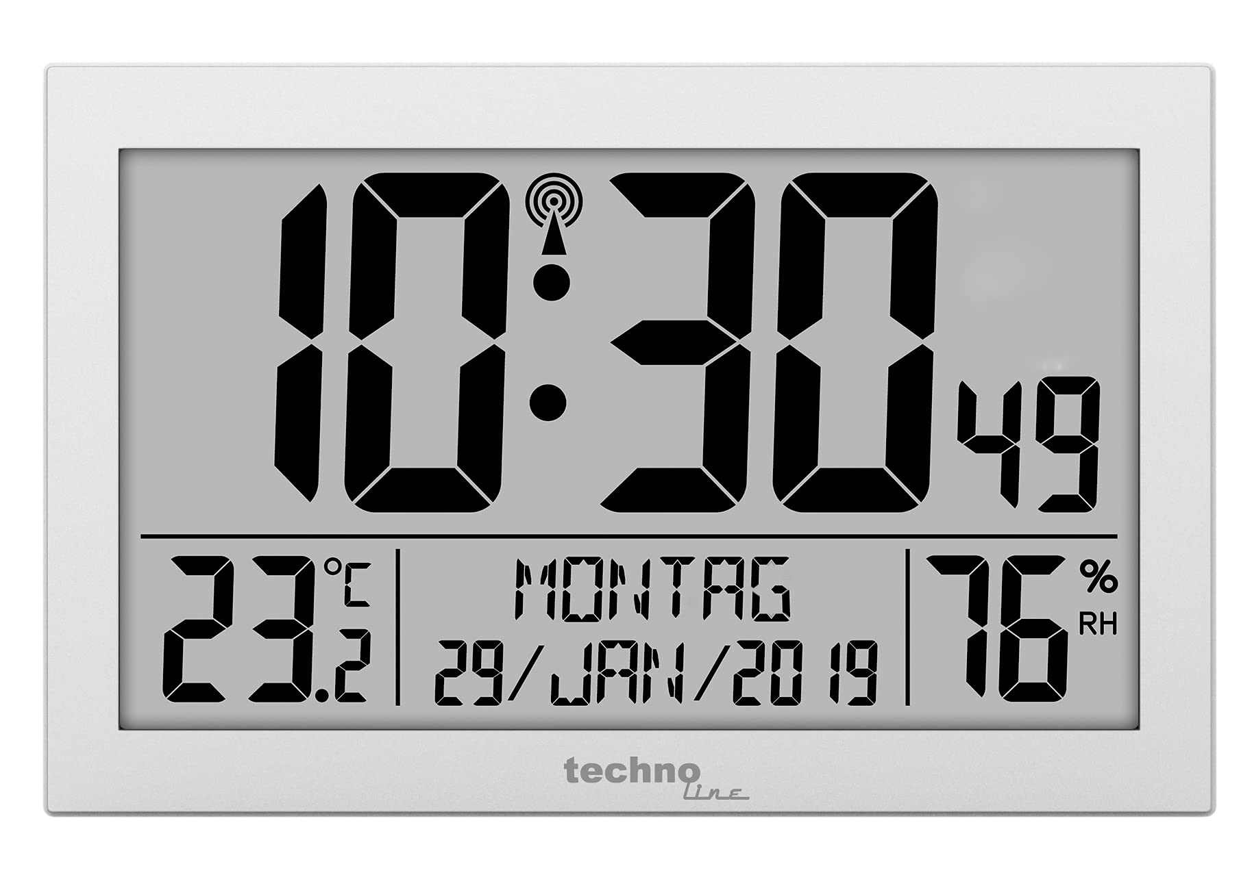 Technoline WS8016 WS 8016 wireless wall clock with temperature display, plastic, silver, 225 x 143 x 24 mm