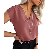 Lepunuo Womens Summer Tops Cap Sleeve Textured Dressy V Neck Shirts 2025 Work Office Blouses Business Casual Outfits