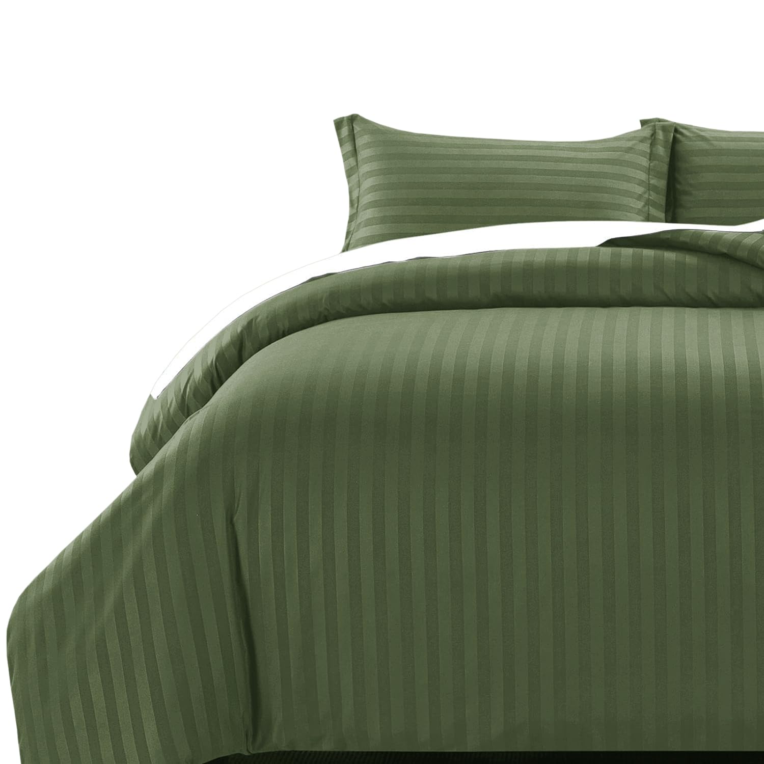 MOONLIGHT20015 Double Duvet Set Reversible Stripes Satin Double Bedding Set with 2 Pillowcases Soft Hypoallergenic Duvet Cover (Olive Green 200x200 CM) — image 1