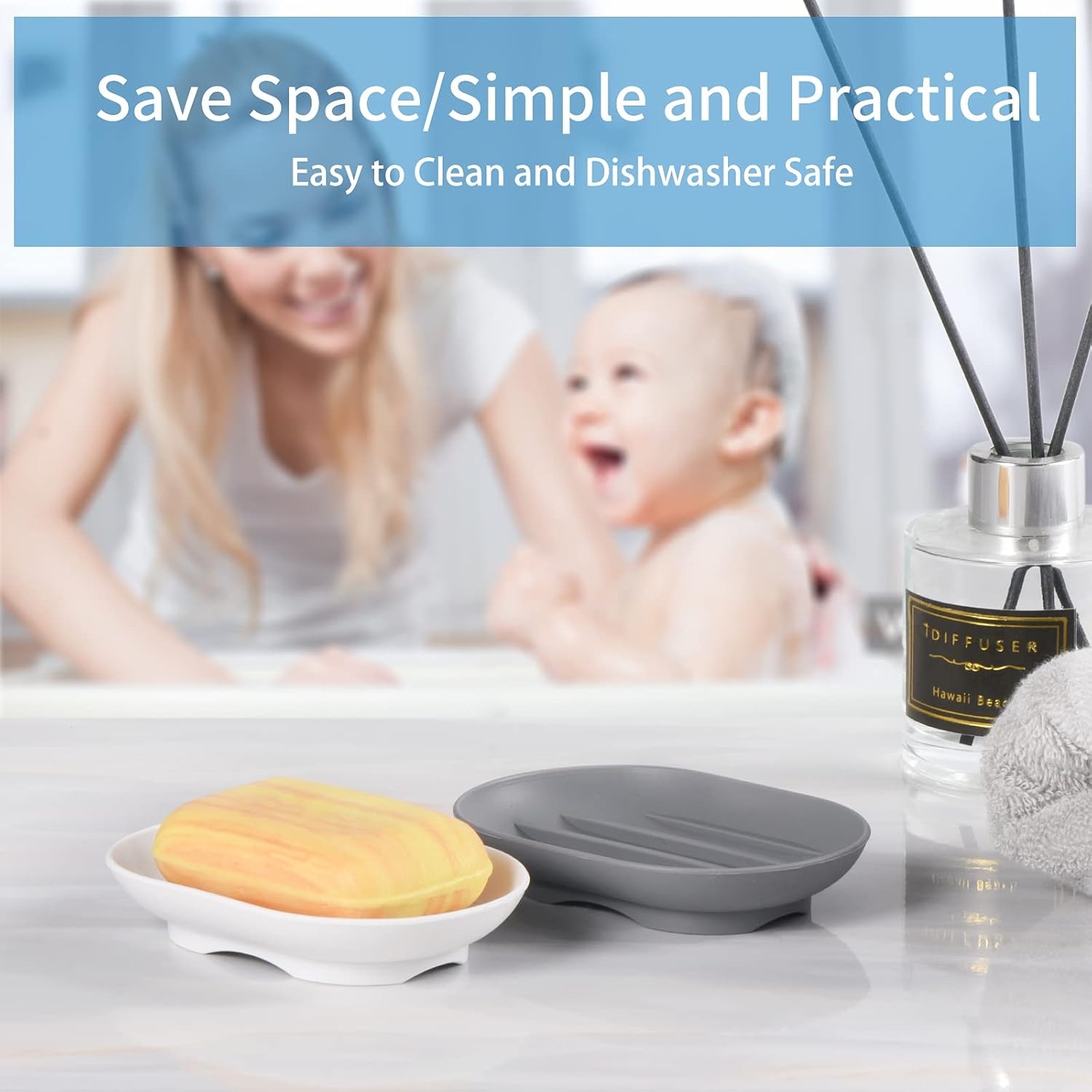 Bathroom Soap Dishes Dish Holder Stand Saver Tray Case for Shower-Silicone Rubber Drainer Dishes for Bar Soap Sponge Scrubber Bathroom Kitchen Sink-Dishwasher Safe-Drains Water,Extends Soap Life,Gray: Home & Kitchen