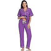 EA'S SECRET Womens 100% Cotton Pajama Sets Short Sleeve Shirt and Long Pajama Pants Button Down Sleepwear Pjs for Women