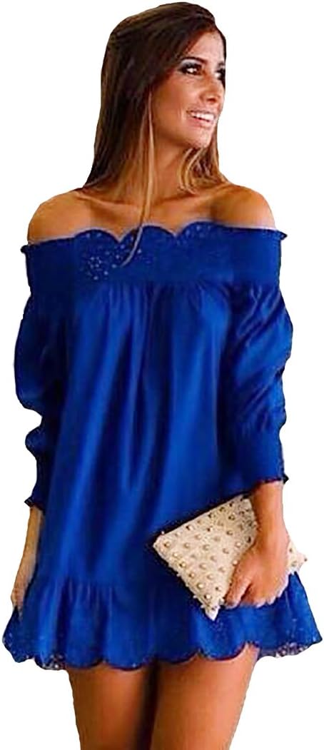 Celewe Women's Off The Shoulder Half Sleeves Peplum Hem Dress