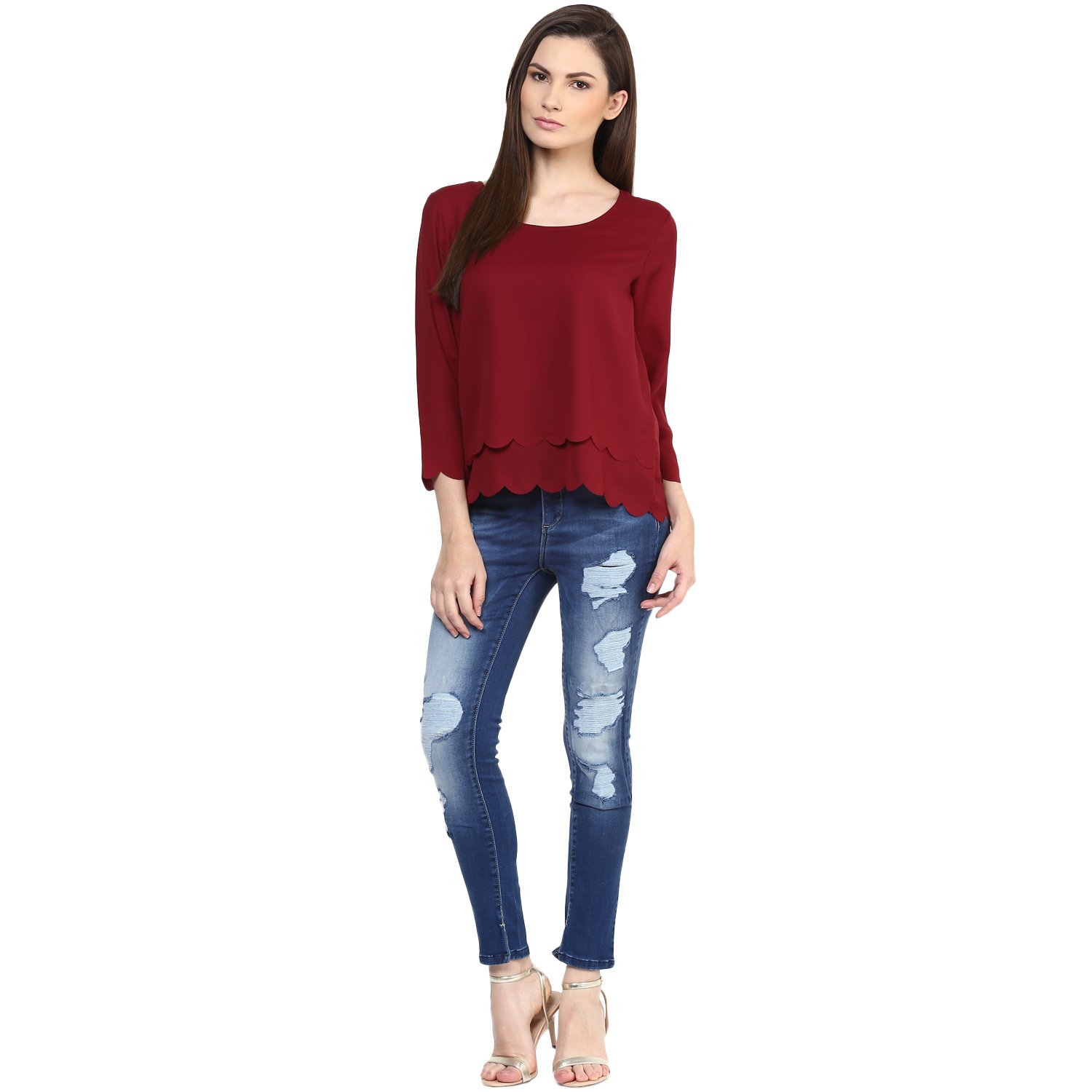 rare women maroon georgette top (ep1058a)