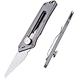 TACRAY Box Cutter Knife, Pocket Knife Titanium Handle, Utility Clip Knife with Retractable/Replaceable Blade for EDC, Comes with Plastic Packaging box & 1pc of Extra Blade for replacement