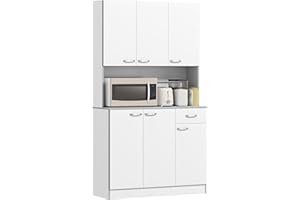 HOMCOM 71" Kitchen Pantry Cabinet, Tall Storage Cabinet with Microwave Stand, Buffet with Hutch, 6 Doors, Storage Drawer, 3 Adjustable Shelves for Living Room, Dining Room, White