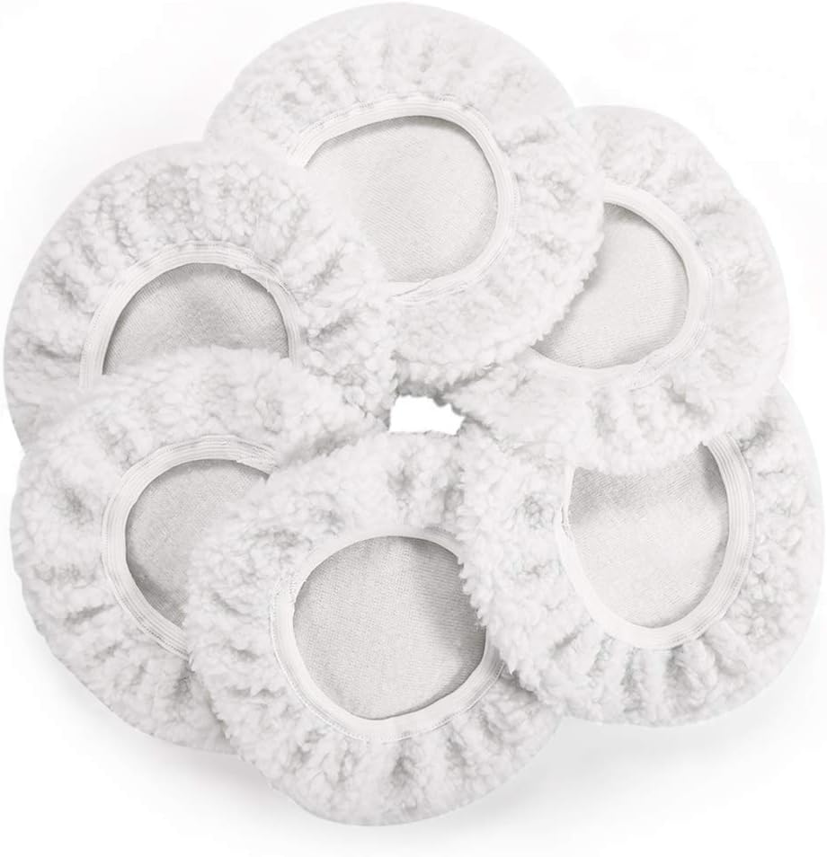 AUTDERAUTDER Car Polisher Bonnet (5 to 6 Inch) - Woolen Max Waxer Pads - Polishing Bonnet Pad for Most Car Polishers Pack of 6Pcs - White