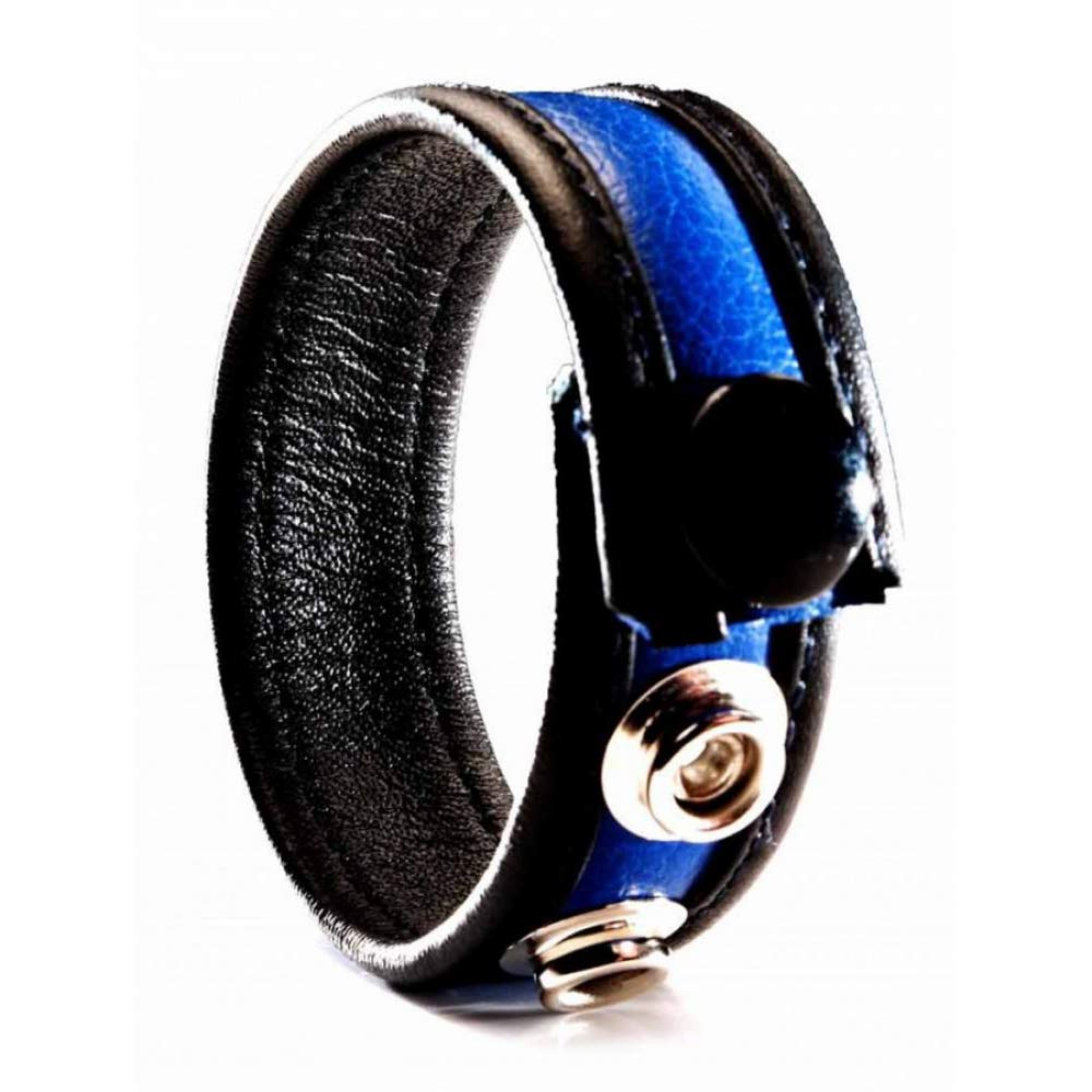 Dusedo Black/Blue 3 Snap Leather Cock Ring
