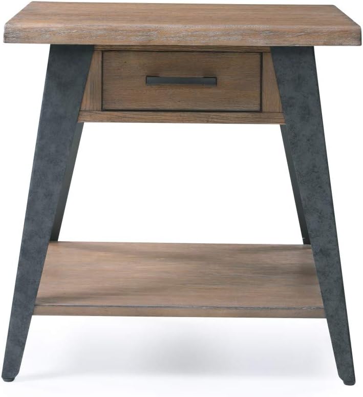 Artum Hill Viktor Square End Table in Desert Tan with One Drawer, Open Shelf, And Metal Legs