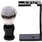 Shaving Stand Holder for Razor and Brush, 2-in-1 Set Includes Premium Black Acrylic Stand & a Synthetic Shaving Brush, All-in-One Bathroom Storage & Drying Organizer - Grooming Gift for Men