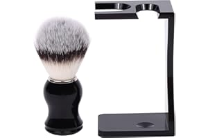 KEROPY Shaving Stand Holder for Razor and Brush, 2-in-1 Set Includes Premium Black Acrylic Stand & a Synthetic Shaving Brush, All-in-One Bathroom Storage & Drying Organizer - Grooming Gift for Men