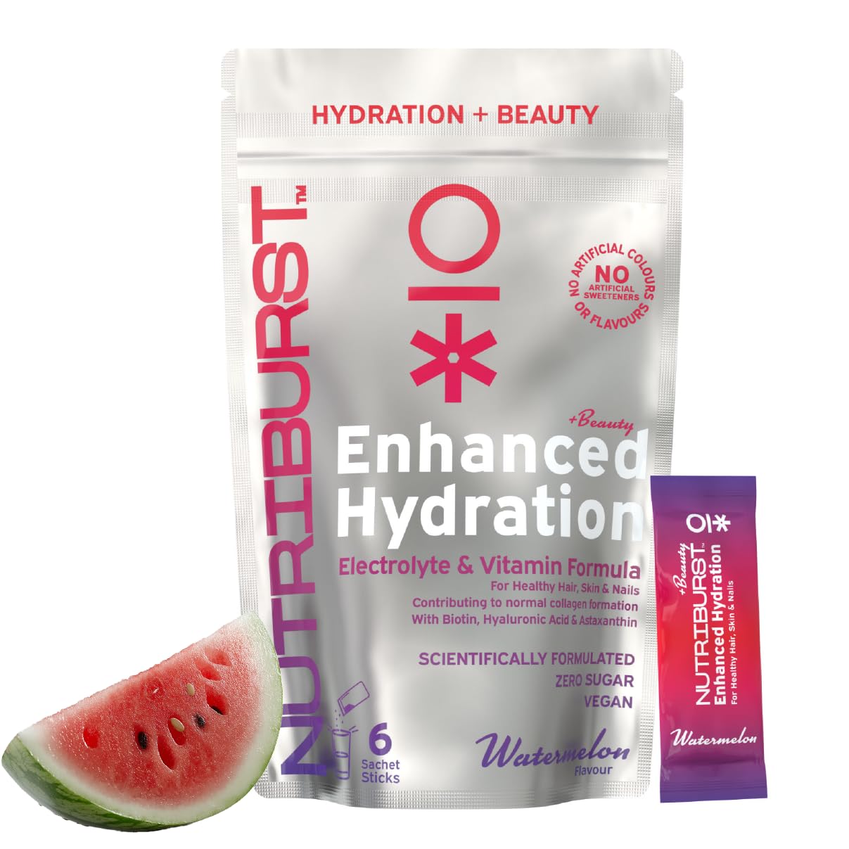 Nutriburst - Beauty Electrolytes + 11 Vitamins & Minerals • Energy • Radiant Skin • Nourish Hair • Performance - Suitable for Vegans - 6 Pack: Watermelon - Enhanced Hydration