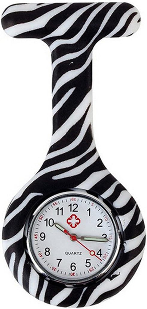 Mixe Fashion Coloured Patterned Nurse Watch Doctor Paramedic Tunic Brooch Fob Medical Watch Infections Control Silicone Hygienic Protection Cover Holder (Zebra)