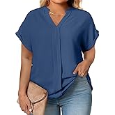 Eytino Womens Plus Size Summer Tops V Neck Short Sleeve Dressy Casual Blouse Work Shirts (1X-5X)