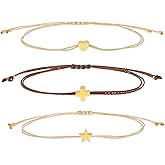 Agriajun Gold Cross Star Heart Bracelets Set for Women, Boho 3Pcs Handmade Adjustable Stackable Golden Cylinder Beaded Strand Bracelet Fashion Jewelry Gift.