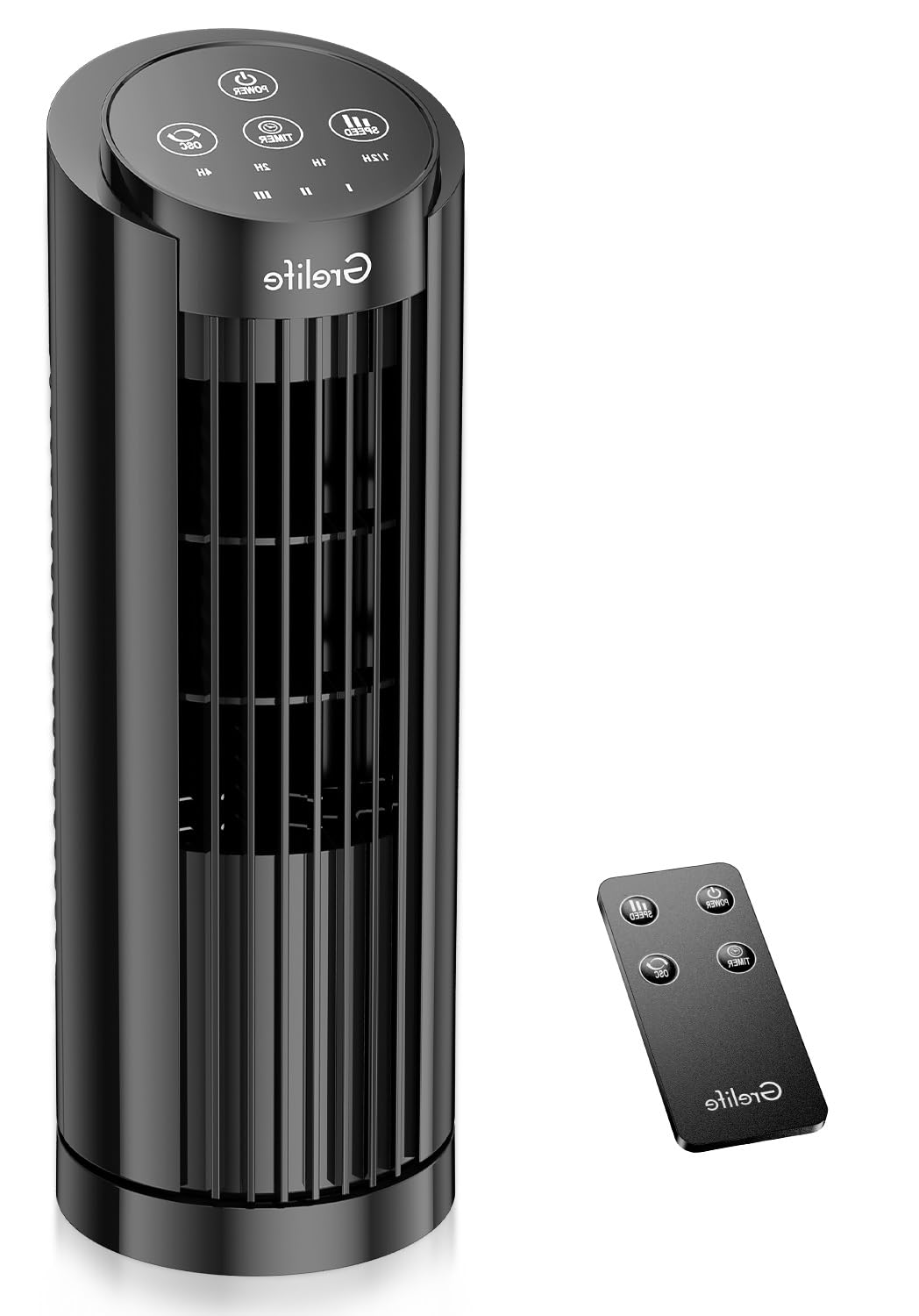 Photo 1 of Grelife Tower Fan, Quiet Fans with Remote, for Bedroom, Living Room, Office, Tower Fan with Remote, 3 Speed Settings and Auto-off Timer, Compact Desktop Fan
