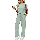 WIHOLL 2 Piece Sets for Women Casual Summer Travel Vacation Outfits Cap Sleeve Lounge Set