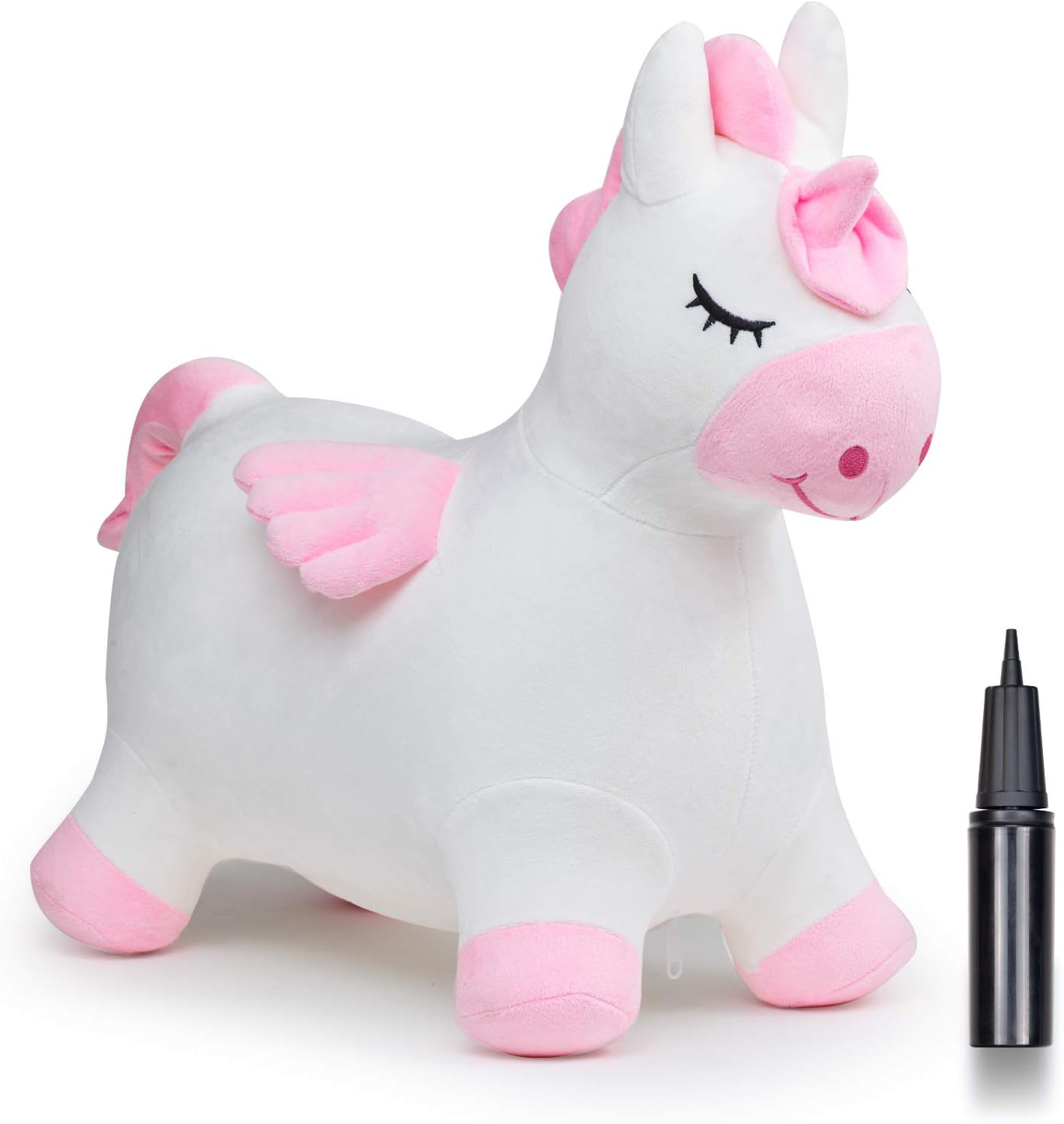 Joyhalo Unicorn Hopper for Toddlers - Plush Covered Bouncing Horse Hopper, Ride on Animal Toys for 3, 4, 5, 6 Year Old Girls Boys, Inflatable Horse Gifts with Pump