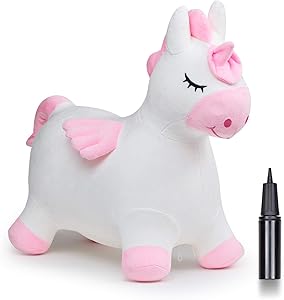 Joyhalo Unicorn Hopper for Toddlers - Plush Covered Bouncing Horse Hopper, Ride on Animal Toys for 3, 4, 5, 6 Year Old Girls Boys, Inflatable Horse Gifts with Pump