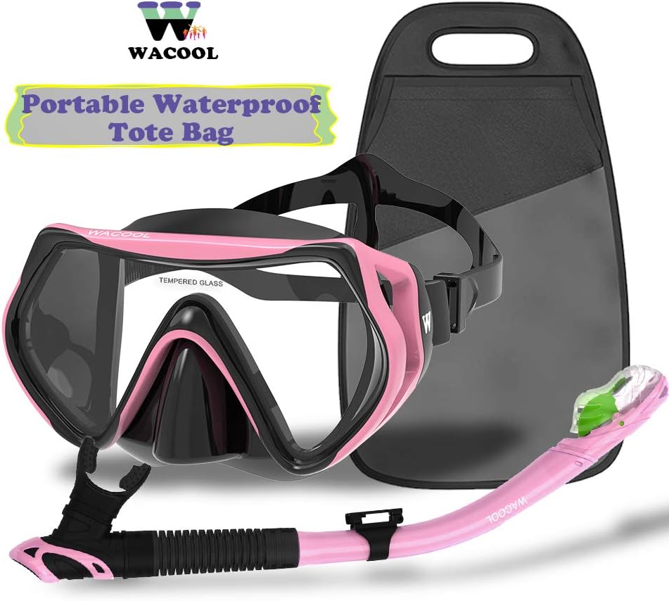 WACOOL Adults Snorkeling Snorkel Diving Scuba Package Set with Anti-Fog Coated Glass Purge Valve and Anti-Splash Silicon Mouth Piece for Men Women (Black+Pink) : Sports & Outdoors