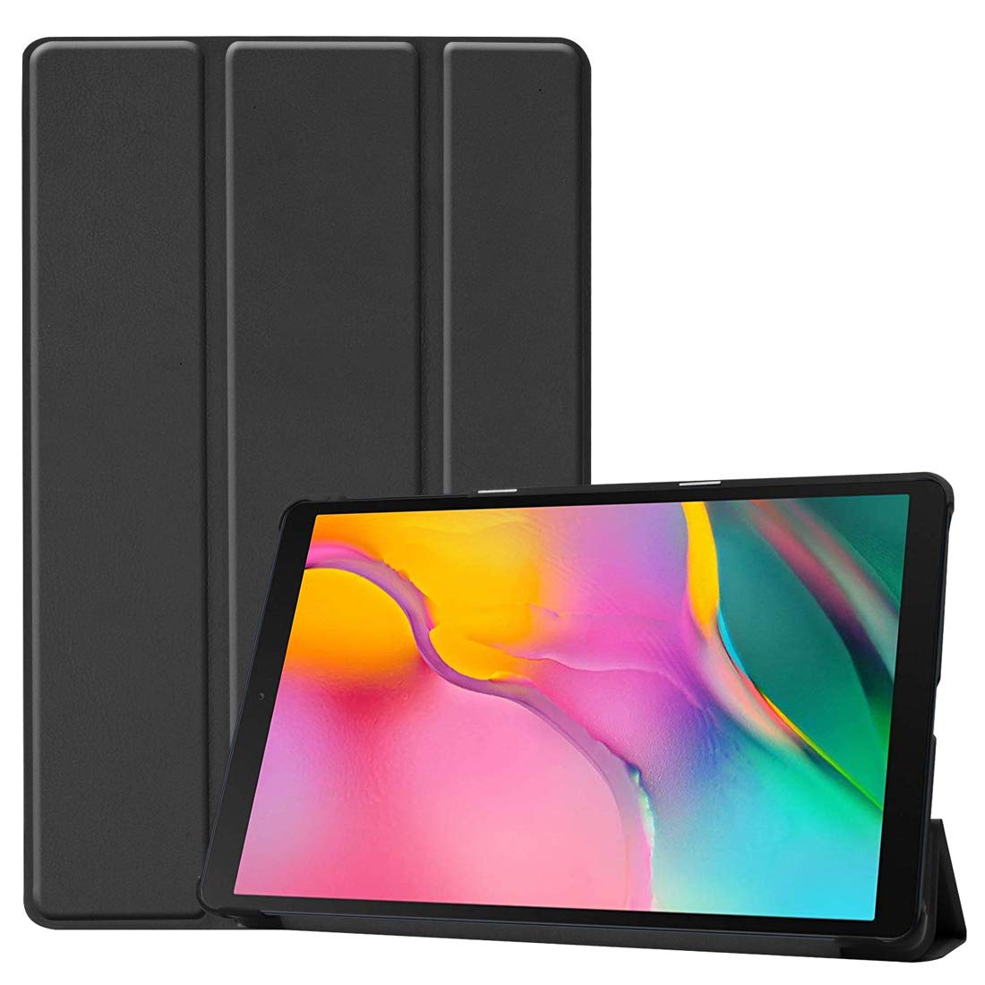 subtel Book Tablet Case with Stand Compatible for Samsung Galaxy Tab A 10.1 2019 (SM-T510 / SM-T515) Synthetic Leather Protective Folding Flip Folio Wallet Tri Fold Bookcase Cover Sleeve - Black