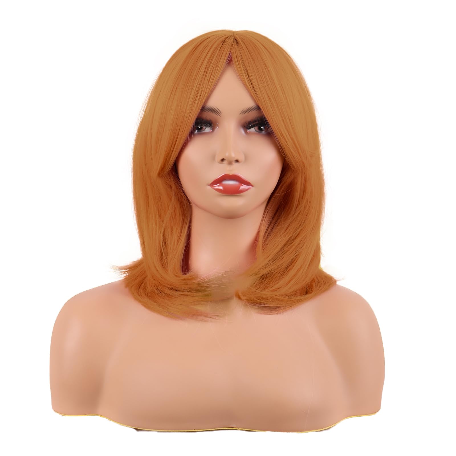 MapofBeauty 18 Inch/45 cm Layered Bangs Straight Synthetic Fiber Shoulder Length Hair Daily Use Wig (Orange) — image 1
