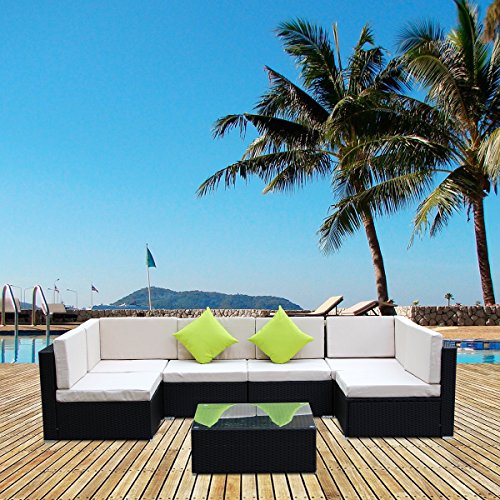 AECOJOY 7 Piece Outdoor Patio PE Rattan Wicker Sofa Cushioned Sectional Furniture Set (7 Pieces, ...