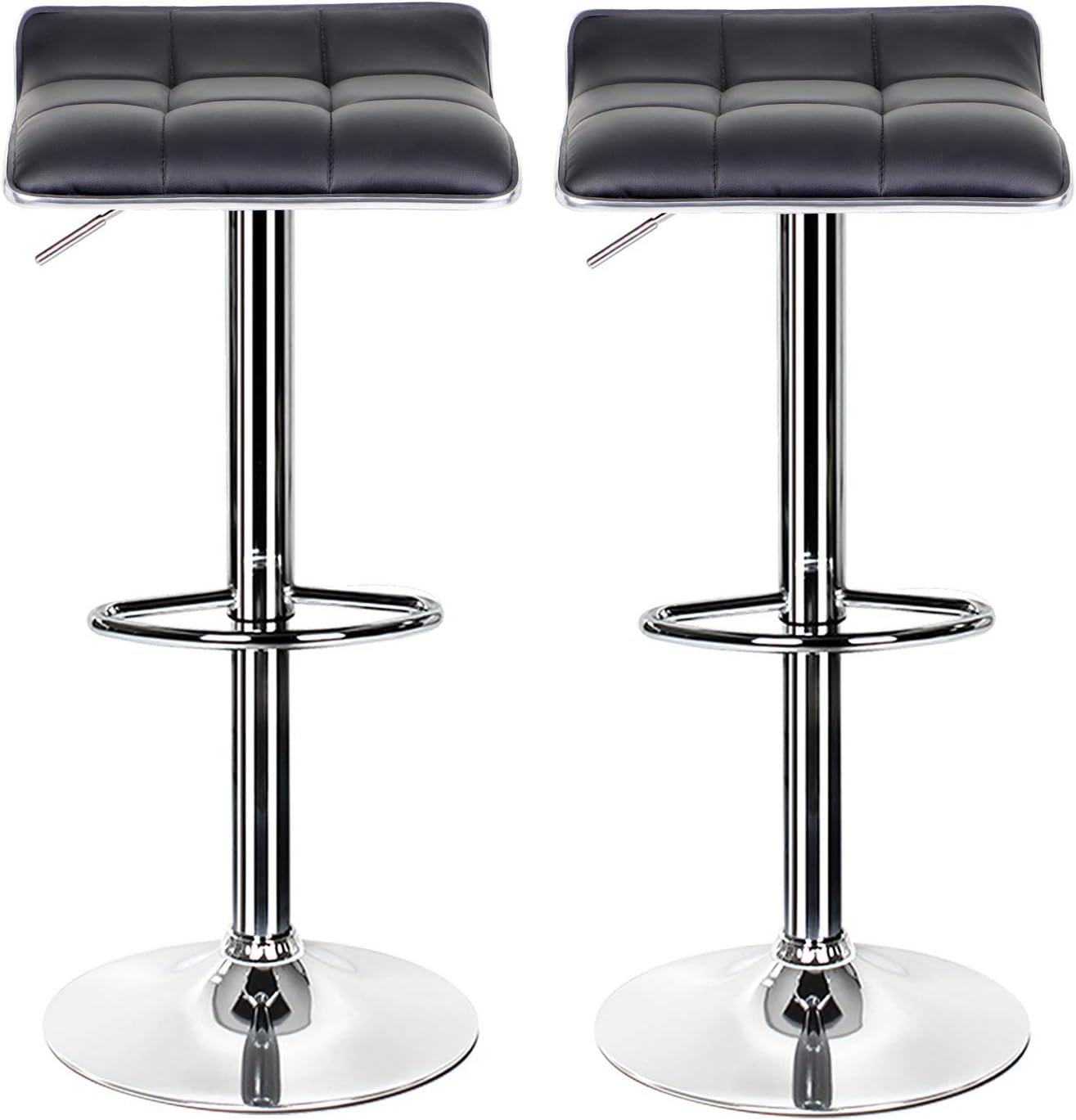 Joolihome Bar Stools Set of 2 pcs, Height Adjustable Bar Chairs with Footrest and 360° Swivel Gas Lift, Breakfast Dining Stools for Home, Kitchen, Counter, Office, Cafe (Black, PU)