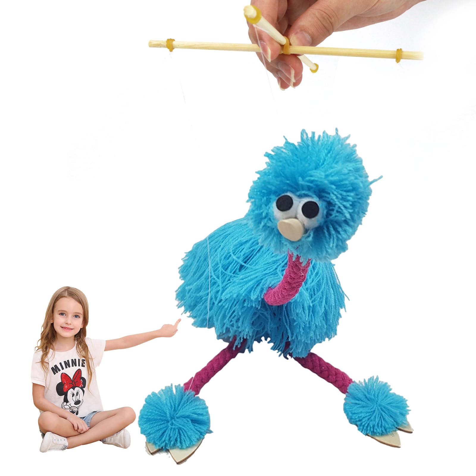 Ostrich Marionette String Puppet - Handmade Kids Marionettes Toys, Plush Funny String Clown Doll, Pull String Puppet Crafts Interactive Educational Props Gift for Kids Children Boy Girl Adults, Blue
