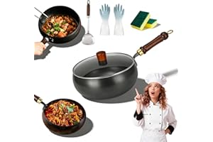 Uncoated Thick Iron Pot, Japanese Iron Pan, Hand-Forged Non-Stick Cast Iron Skillet, Uncoated Pure Iron Skillet with Lid, Hig