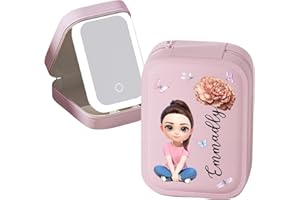 Personalized Birthmonth Floral Jewelry Box with Mirror Custom Women & Girls LED Makeup Box with Mirror Travel Jewelry Organiz